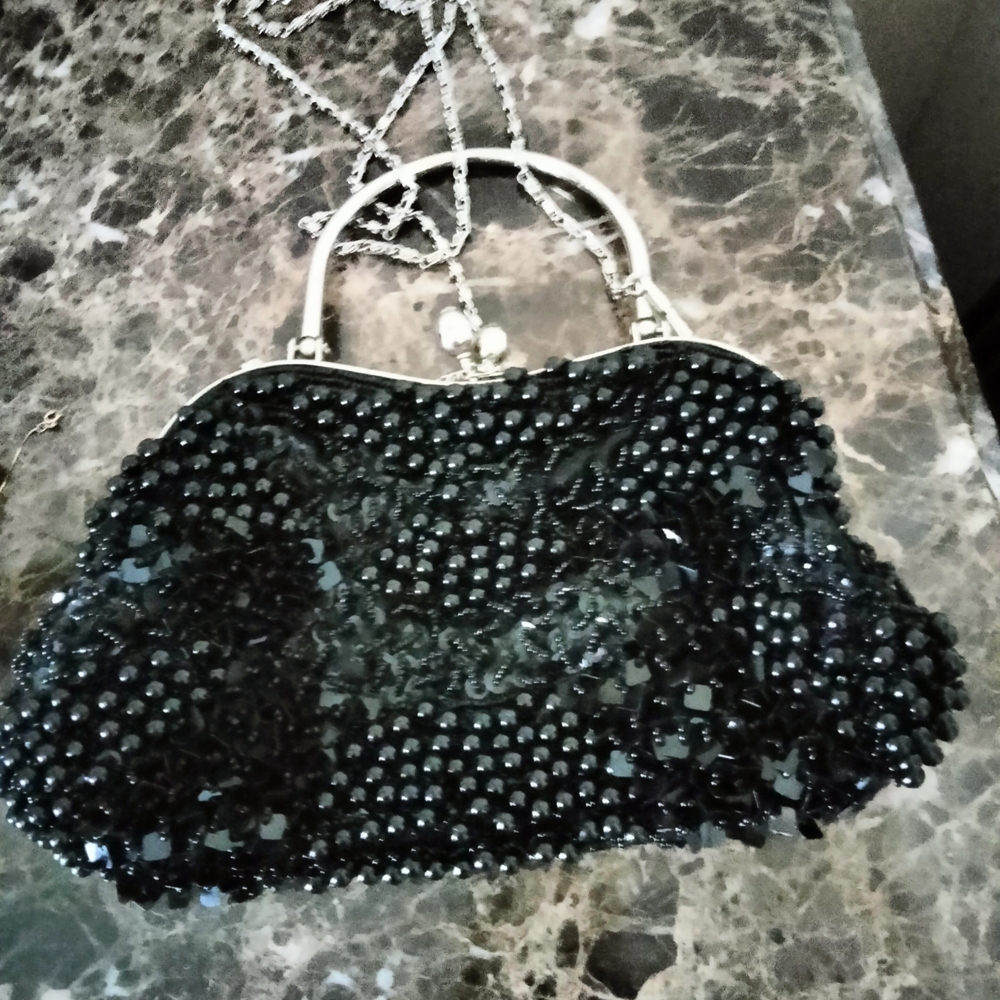 Elegant Black Beaded Women's Handbag